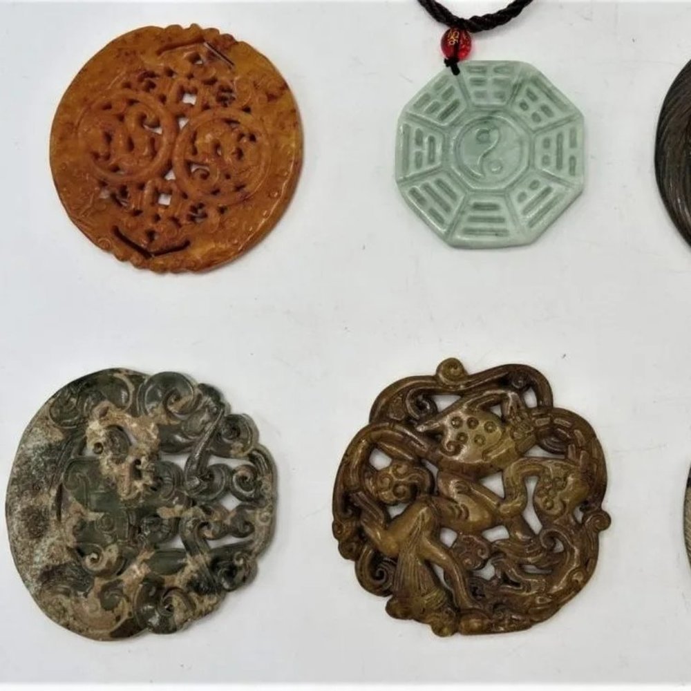 Lot of 6 Antique Jade Sculptures Nice Carving 2.4"